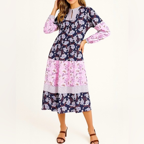 ⭐️MARKS & SPENCER Per Una Pink and Blue Floral Maxi Kaftan Dress - Picture 1 of 10